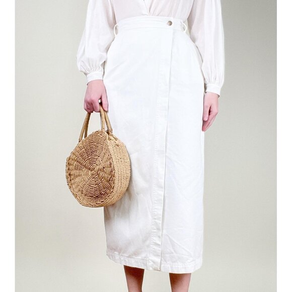 Vintage Denim Jean Midi Maxi Wrap Skirt High Rise French Girl Coastal Cowgirl - Picture 2 of 11